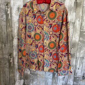 LucMatton coloful groovy paisley art pattern long sleeve button up shirt 2XL